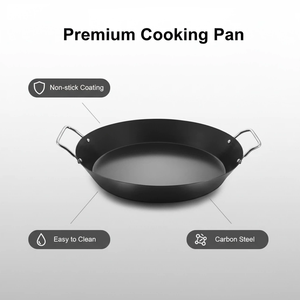 กระทะปาเอญ่า ผลิตจากโรงงาน แบบ OEM อเนกประสงค์ หนา 1.5 มม. ทำจากเหล็กกล้าคาร์บอนเคลือบสารกันติด ขนาด 22 ซม. 26 ซม. 30 ซม. 34 ซม. 38 ซม. 42 ซม. มีหูจับสองข้าง - Product Image 4