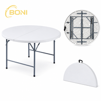 Table pliante ronde en plastique moderne blanche, pieds en métal, utilisation hôtelière, table portable pour banquet, mariage, événement, vente en gros