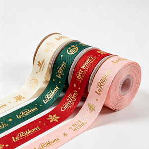 Customised Gold Foil Satin Ribbon Last <b>Christmas</b> Craft Ribbon for <b>Cake</b> Bouquet Gift <b>Box</b> Decoration and Packaging - Product Image 1