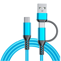 Kabel Data pengisi daya 2-in-1 PD 60W, USB Dual-port + Tipe C ke Tipe C a ke kabel Data kepang tipe-c untuk iPhone 17