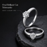 Bague en argent sterling S925 avec moissanite ovale 0,5 ct, taille D VVS1, sertissage semi-clos, ajustement confortable et élégant, tige unie