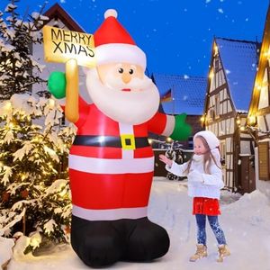 Père Noël gonflable en polyester personnalisé pour la fête de Noël en plein air, décoration de jardin, pelouse, avec LED intégrées, panneau Joyeux Noël - Product Image 6