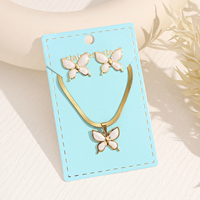 Set Perhiasan Enamel Baja Anti Karat Anti Air Mirawell Baru, Kalung Rantai Ular, Anting Kupu-kupu, Hati, Bunga