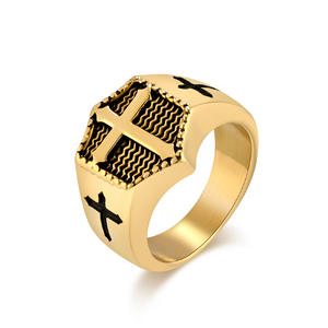 Cross <b>Ring</b> For Men Titanium Steel Antique Silver Gold Black Daily Wear Jewelry Simple Trendy Design - Product Image 5
