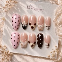 Ongles à presser en acrylique faits main, courbe 3D, forme amande moyenne, application en une étape, couverture complète, PMMA, réutilisables, 10 pièces