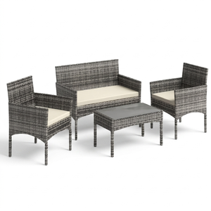 Set Divano da Esterno Moderno in Metallo e Rattan PE, Impermeabile, Pieghevole, Comodo, 4 Posti, <span class=keywords><strong>per</strong></span> Cortile e <span class=keywords><strong>Giardino</strong></span> - Product Image 1