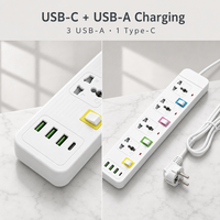 Multiprise standard en gros, 10A, 4 prises, 3 USB-A, 1 USB-C, 1,8m, IP20, durable, pour maison et bureau en Afrique