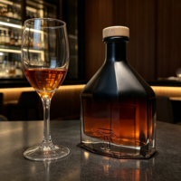 Bouteille de whisky en verre transparent à corps facetté et dégradé de couleur, base épaisse, vente en gros directe d'usine chinoise