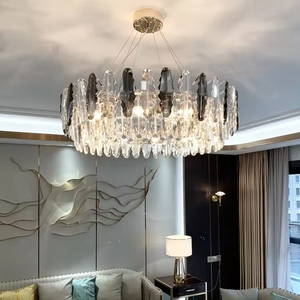 Lustres en cristal de luxe ronds menés modernes suspendus de lampe de feuille de cristal pour le restaurant - Product Image 2