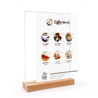 Support de menu de table, présentoir de prospectus, présentoir double face en acrylique transparent, support de signalisation en acrylique en forme de T avec base en bois