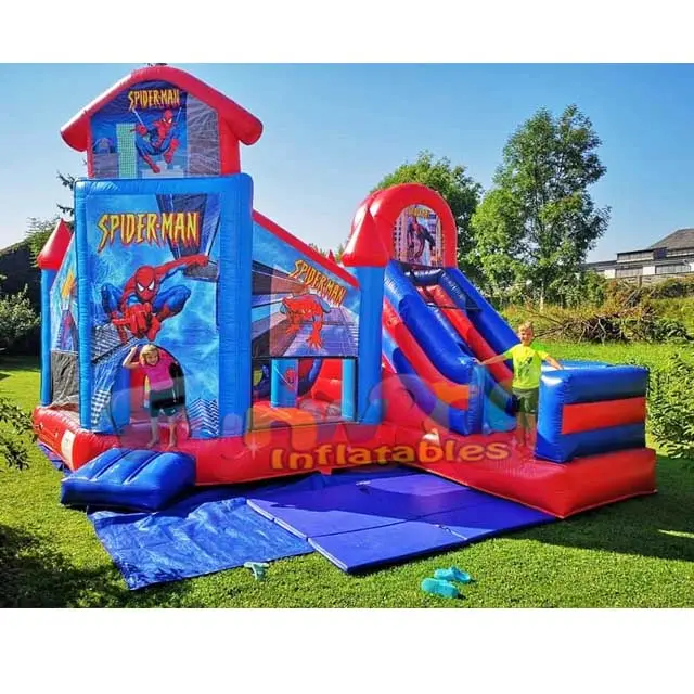 Goedkope Party Jumpers Kinderen Springkasteel Commerciële Opblaasbare Spiderman Bounce Met Glijbaan