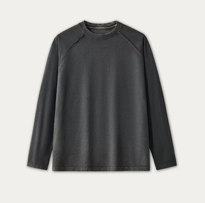 Camiseta de Manga Larga Casual para Hombre, Diseño Sólido <span class=keywords><strong>MoDu</strong></span>, Logotipo Personalizado, Alta Calidad, 100% Algodón, 220 Gramos, Tejido Lavado - Product Image 3