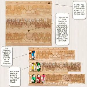 Boîte à pilules en bois avec couvercle, compartiments gravés pour une utilisation matin, midi, soir, étui de rangement portable pour médicaments - Product Image 3