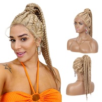 Vente en gros perruque en dentelle tressée en boîte perruques en dentelle synthétique avec cheveux de bébé tresses à 8 brins tresses en queue de cheval couvre-chef en dentelle pour cheveux de femme