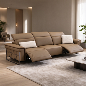 Sofá Reclinable Eléctrico de Cuero de 3-4 Plazas con Reposapiés, Reposabrazos Tejidos, Cojín de Respaldo Suelto y Patas Metálicas Delgadas para Sala de Estar Moderna o Vestíbulo de Hotel - Product Image 2