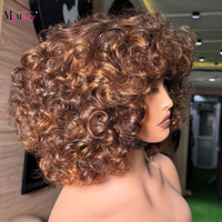 Perruques 100% Cheveux Humains Double Drawn Vietnamiens, Cheveux Vierges Bruts Originaux et Volumineux, Fabriquées à la Machine avec Frange, pour Femmes Noires