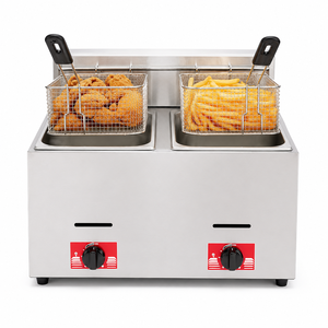 Friteuse à gaz professionnelle de comptoir, double cuve, double panier, en acier inoxydable, équipement de friture profonde pour restaurant, snack-bar, cuisine - Product Image 1