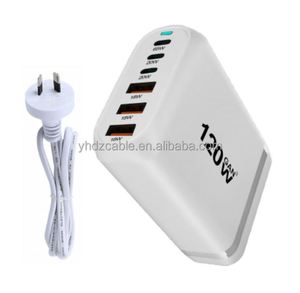 65W Smart PD USB C Wall Charger Station 6 Ports 120W 5V/3A 15W Mobile Desktop Stand EU <b>Plug</b> Compatible 3A3C Laptop <b>Adapter</b> - Product Image 6