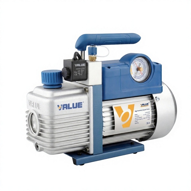 VALUE V-i125-R32 Dual-Stage Vacuum Pump for R32 Refrigerant Anti-Backflow Solenoid Valve Built-In Vacuum Gauge HVAC AC Equipment