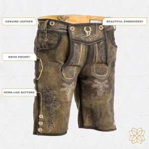 Pantalones cortos tradicionales bávaros de cuero hasta la rodilla para hombre, estilo Oktoberfest alemán, con bordado. - Product Image 5