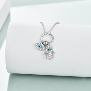 Joyería fina <span class=keywords><strong>Plata</strong></span> <span class=keywords><strong>de</strong></span> Ley 925 <span class=keywords><strong>Hamsa</strong></span> Blue Devil's Eye Lucky Charm Colgante Collar - Product Image 2