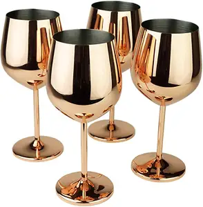 Stainless Steel Unbreakable Wine Goblets Rose Gold Stem Wine Glass Cup