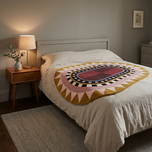 Tapis ovale géométrique avec motif bohème, multicolore, en laine et acrylique, tufté, antidérapant, avec dos en caoutchouc, pour salon - Product Image 4