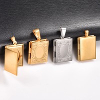Collier pendentif médaillon photo en acier inoxydable en forme de livre pour femmes et hommes, avec cadre photo ouvrable gravé, breloques et chaîne en métal, bijoux