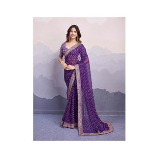 Saree en Georgette de qualité supérieure avec saree de mariage à impression numérique pour femme - Product Image 1