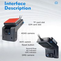 Cámara para Auto AD01 con 4 Cámaras, 4G, IA, ADAS, DMSS, con Rastreador GPS en la Nube, Cámara para Auto con Red 4G