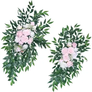 GM053 Arrangement de fleurs en arc de mariage rose blanc simulé en forêt pour extérieur, fleur d'angle artificielle pour mariage