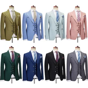 Cenne Des Graoom Classic Fit 2 Button Formal Suits for Men Solid Color Blazer Vest Pants Set Business Meeting Wedding Daily Use