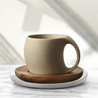 Vente en gros de tasses à café minimalistes vintage, tasses à latte personnalisées, tasses à eau en céramique personnalisées, mug en argile de 200 ml avec plateau en bois