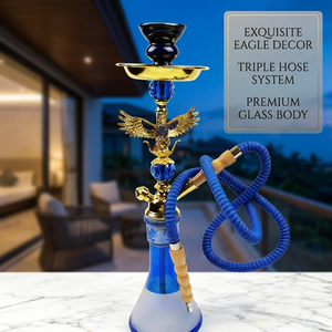 Narguile Chicha <span class=keywords><strong>de</strong></span> Lujo con Decoración <span class=keywords><strong>de</strong></span> Águila, Triple Salida, Azul, <span class=keywords><strong>de</strong></span> Aleación <span class=keywords><strong>de</strong></span> Zinc, Adornado con Cristales, Dorado, para Venta al por Mayor - Product Image 1