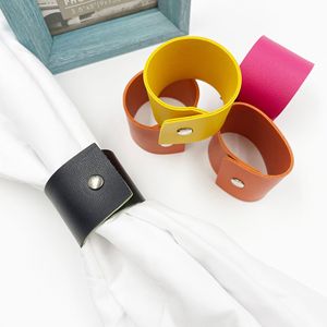 Korean style minimalist PU leather napkin rings and <b>clips</b> available in stock. Suitable for home and hotel use. - Product Image 1