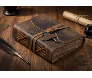 Vintage Leather Grimoire Journal with Skeleton Key Lock Handmade Deckle Edge <b>Book</b> of Shadows, Antique Spell Writing Notebook - Product Image 1