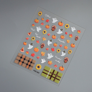Autocollants 5D en relief pour ongles d'Halloween - Motifs 3D de personnages de dessins animés, motifs citrouille et fantôme pour la décoration des ongles de fête - Product Image 5