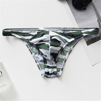 Best-seller Slip confortable en soie glacée imprimée pour homme avec string élastique à taille basse Bikini sexy en nylon pour homme G-string