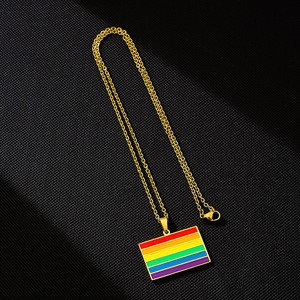 สร้อยคอสแตนเลส LGBT สร้อยคอพร้อมจี้ดีไซน์สีรุ้งสำหรับเกย์ - Product Image 5