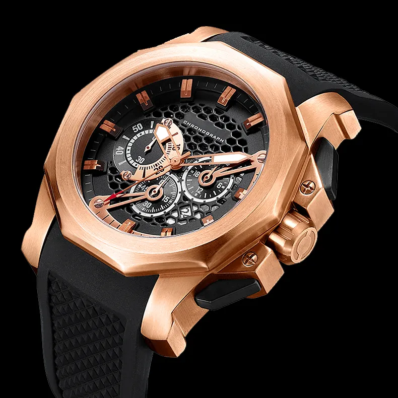 Reloj de cuarzo japonés para hombre, cronógrafo de lujo, de acero inoxidable, de oro rosa, de alta calidad, venta al por mayor