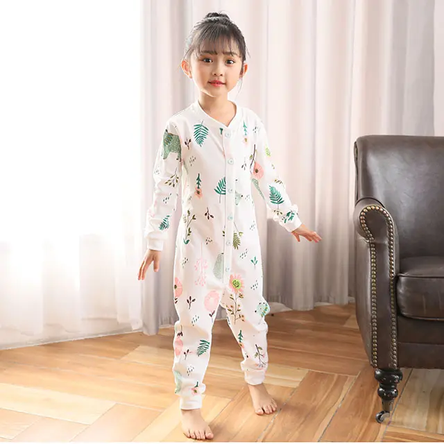 The new autumn and winter children's pajamas 100% cotton long-sleeved pajamas suit girls one-piece home service pajamas cute war