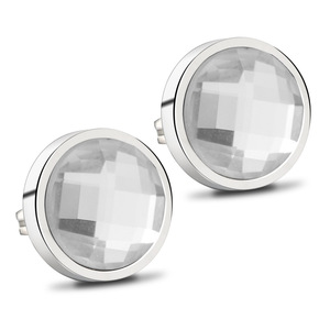 <b>Stud</b> <b>Earrings</b> 14mm Faceted Round Glass Bezel Setting Stainless Steel White And Gray Geometric Fashion Minimalist For Women - Product Image 1