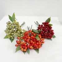 Kunstmatige ronde vruchten met 3 takken, kunstmatige bessen, kleine bosbessen, kerstdecoratie voor thuis, accessoires voor bloemstukken