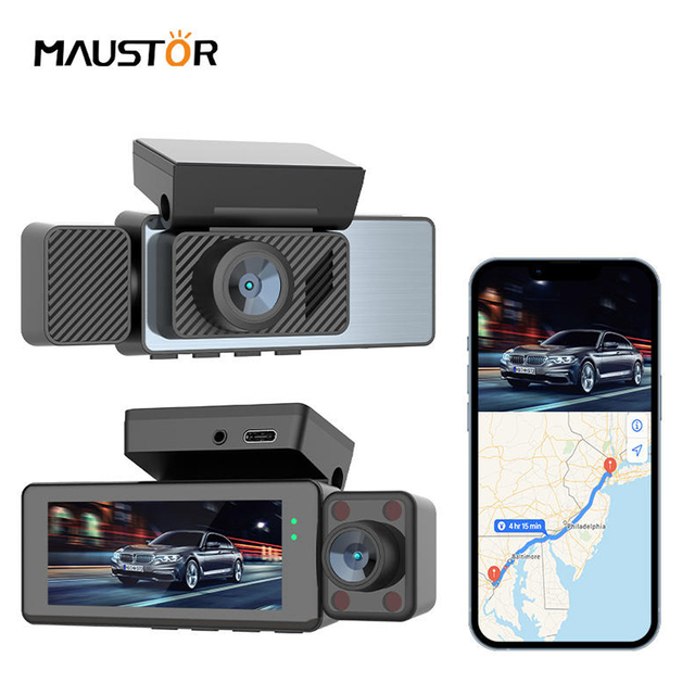 Maustor 4K 1080P 3 Dash Camera Para Coche Cam with G-Sensor GPS WiFi IPS Screen 160-170 Wide Angle Car DVR Dashcam Car Black Box