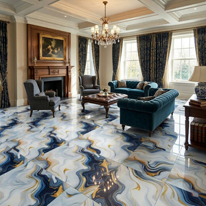 Azulejos de Piso con Aspecto de Mármol Azul Dorado Brillante de 60x60cm, Modernos y Lujosos, <span class=keywords><strong>para</strong></span> Sala de Estar, Acabado Pulido <span class=keywords><strong>para</strong></span> Interiores de Casa, Personalizados y Más Vendidos - Product Image 4