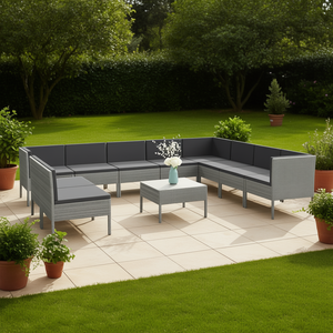 Ensemble de salon de jardin en rotin PE gris, structure en acier, meubles d'extérieur durables, design contemporain, capacité de 10 personnes et plus - Product Image 2