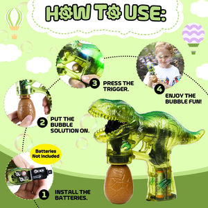Pistola de Burbujas de Dinosaurio - Lanza Burbujas con Luz y Sonido, Diversión al Aire Libre e Interior - Idea de Regalo, Actividad para Fiestas - Product Image 5