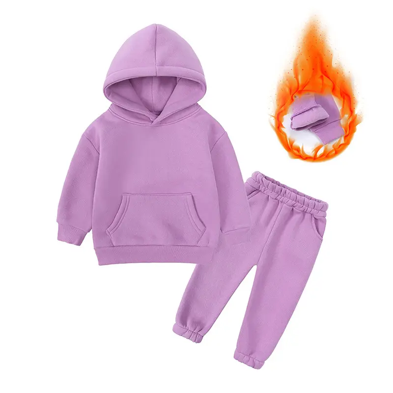Baby Clothing 2pc Sets Fleece lining solid color Hooded Tops Pants kid Autumn Tracksuit boy girl Sports Wear Clothes set