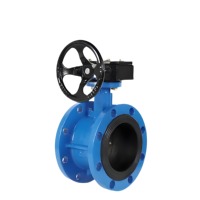 Vanne papillon à double bride en fonte ductile avec joint en caoutchouc souple pour boîte de vitesses manuelle, haute température, pour eau, gaz, huile, milieux acides