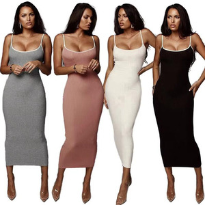 RN SHANGER Sommer Elegantes Kleid Spaghetti träger Hohe Taille Rippen druck Bodycon Kleid Frauen Backless Wrap Chest Slim <span class=keywords><strong>Long</strong></span> <span class=keywords><strong>Dress</strong></span> - Product Image 1